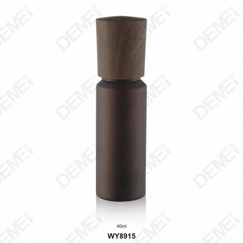 40/100/120/150ml 50g Cosmetic Skin Care Packaging Brown Straight Round Toner Lotion Glass Bottle and Cream Jar with Imitation Wood Grain Cap