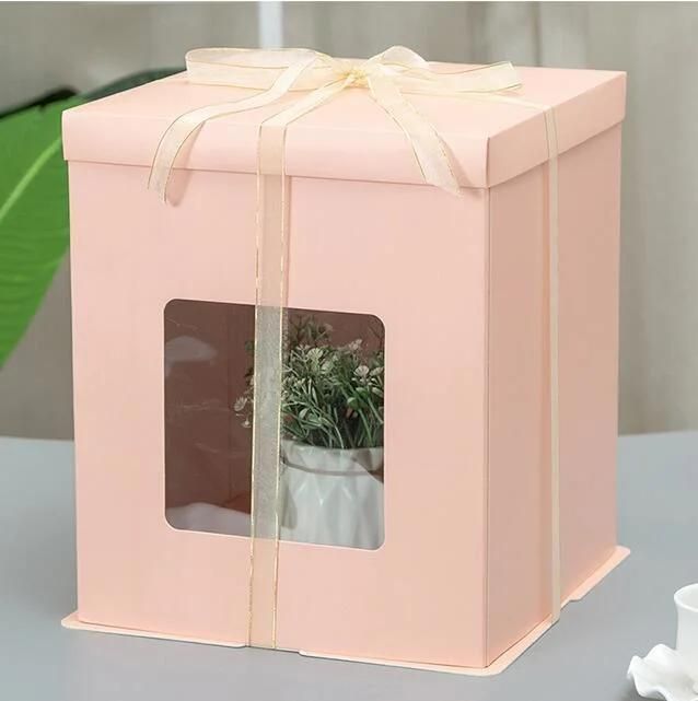 Tall Paper Cake Box Window 6′′8′′ 10′′ 12′′ Plain White Color Happy Birthday Cake Packaging Boxes