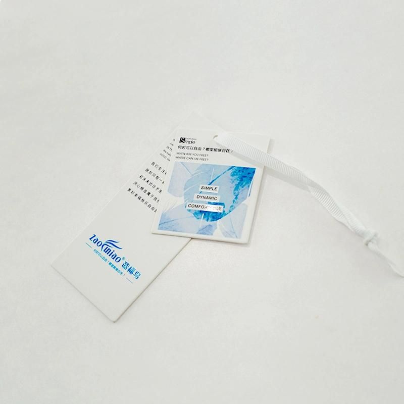 Custom Printed 9*4.5cm White Blue Hangtag with Strings