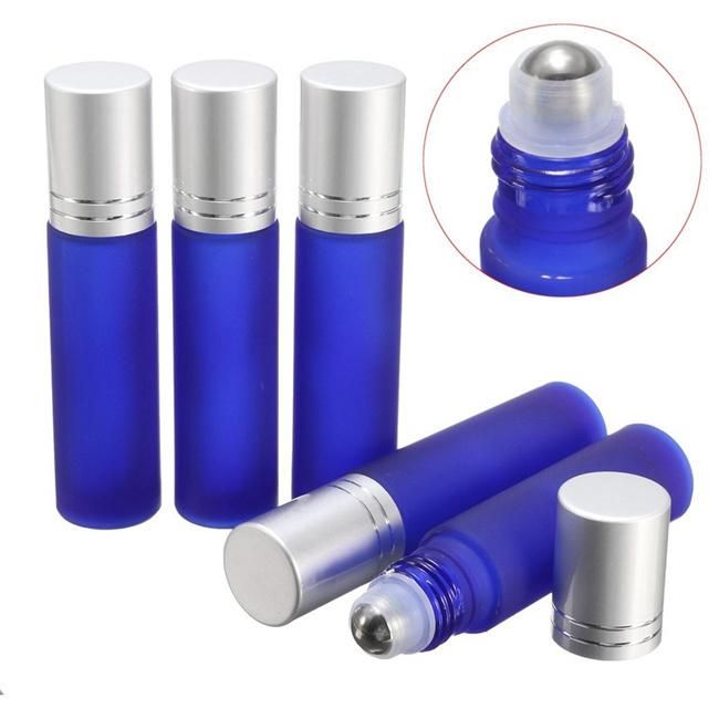 10ml Frosted Cobalt Blue Glass Roll on Bottle /Perfume Roll on Bottle with Silver Aluminum Cap