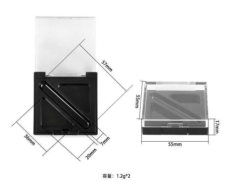 2 Hole Square Clear Plastic Empty Eye Shadow Case