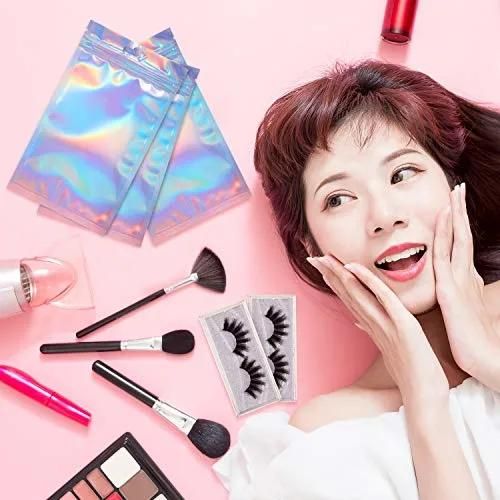 Shiny Transparent Holographic Mylar Ziplock Cosmetic Candy Make up Packaging Bag Hologram Stand up Pouch