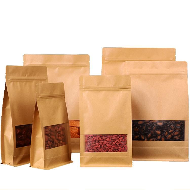 Flat Bottom Stand up Ziplock Bag Brown Kraft Paper Ziplock Bags for Nut, Dry Fruit