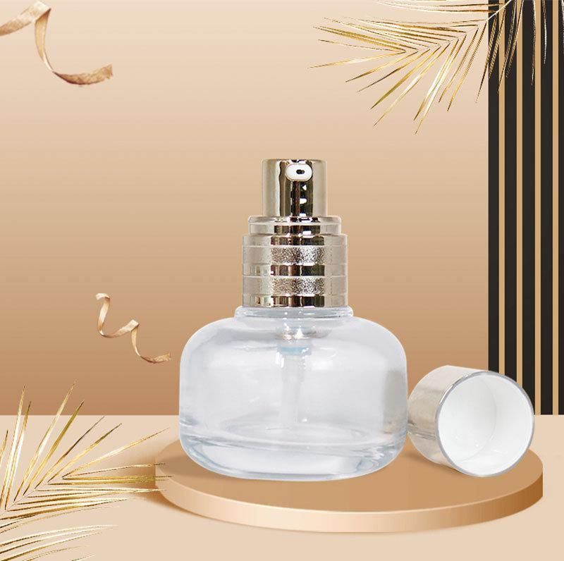 Dwarf Cute Cosmetic Packaging Round Body 30ml Glass Lotion Bottle with Design Pump Head for Lotion or Serum