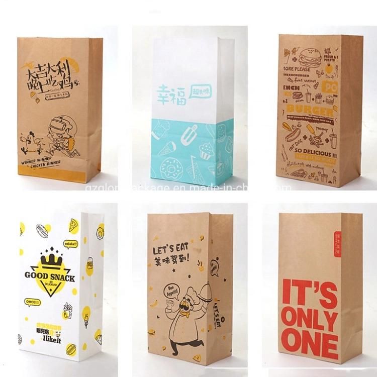 Food Packaging Square Bottom Brown and White Kraft Paper Bag