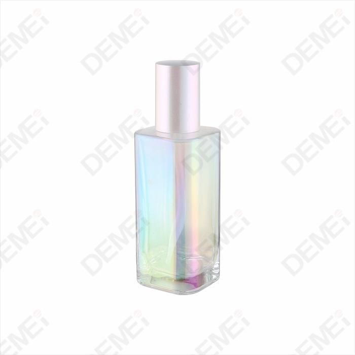 40ml 80ml 110ml Square Glass Bottle Holographic UV Coating with Pearl Cap