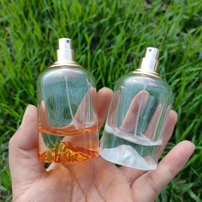 Volcano Shape Bottom Glass Parfum Bottle 50 Ml Round Fragrance Bottles Luxury Crimp Neck 50ml Glass Perfume Bottle