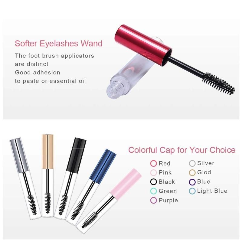 10ml Empty Refillable Clear Plastic Lip Gloss Eyelash Serum Mascara Wand Tube with Brush for Mascara Eyelash Growth Oil