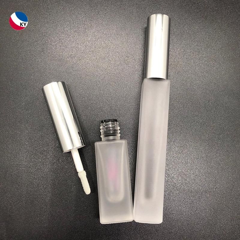 Square 5ml 10ml Glossy Silver Aluminum Cap Clear Frosted Lipgloss Tube Glass Mascara Bottle with Silicon Brush