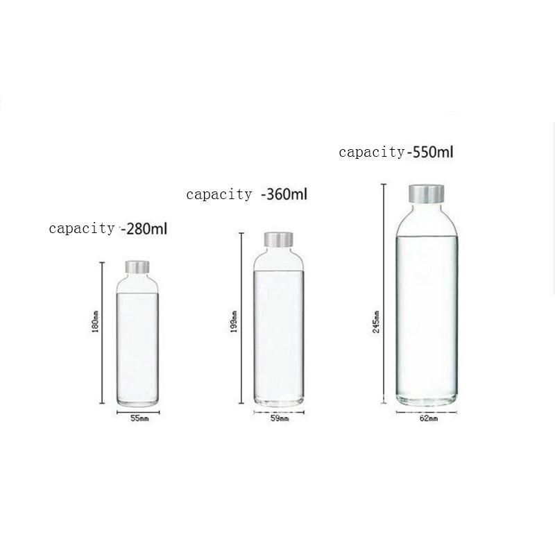 280ml 360ml 420ml 550ml Round Clear Kids Glass Water Bottle Bottles Bulk with Cover