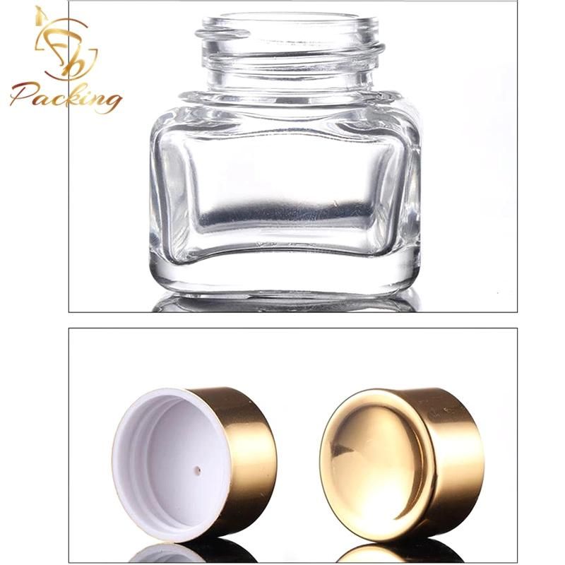 15g Small Brown Bottle Four Side Clear Square Glass Cream Bottle