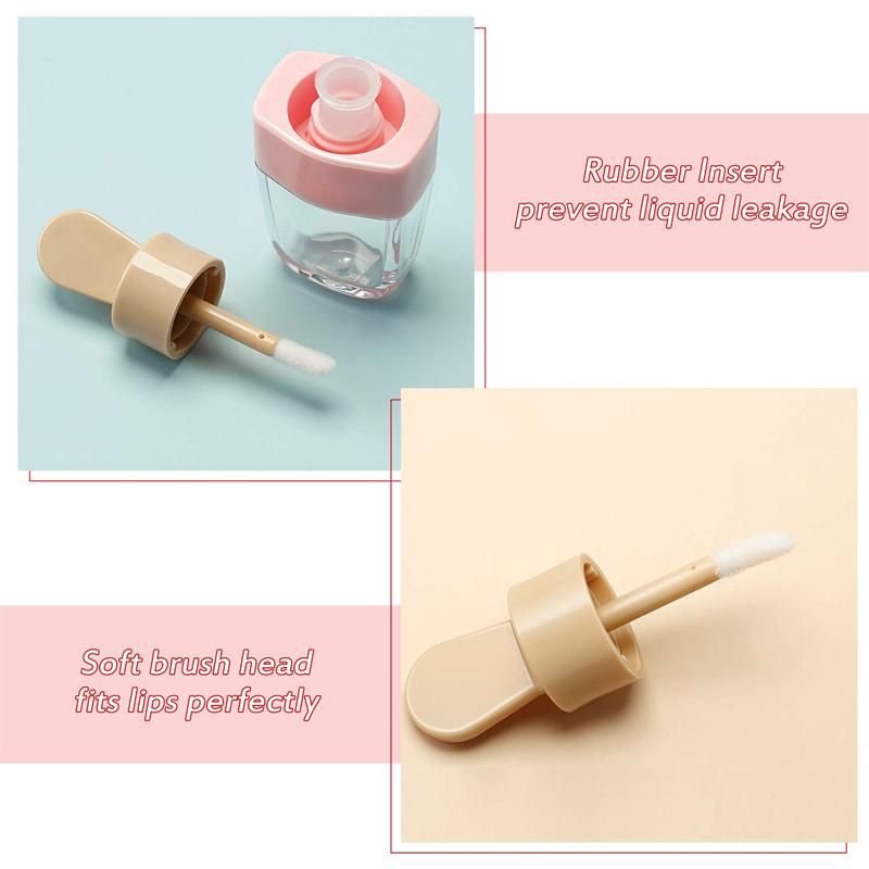 Custom 8ml Transparent Pink Empty Luxury Plastic Ice Cream Cosmetic Balm Lipstick Lip Gloss Wand Containers Tube with Brush