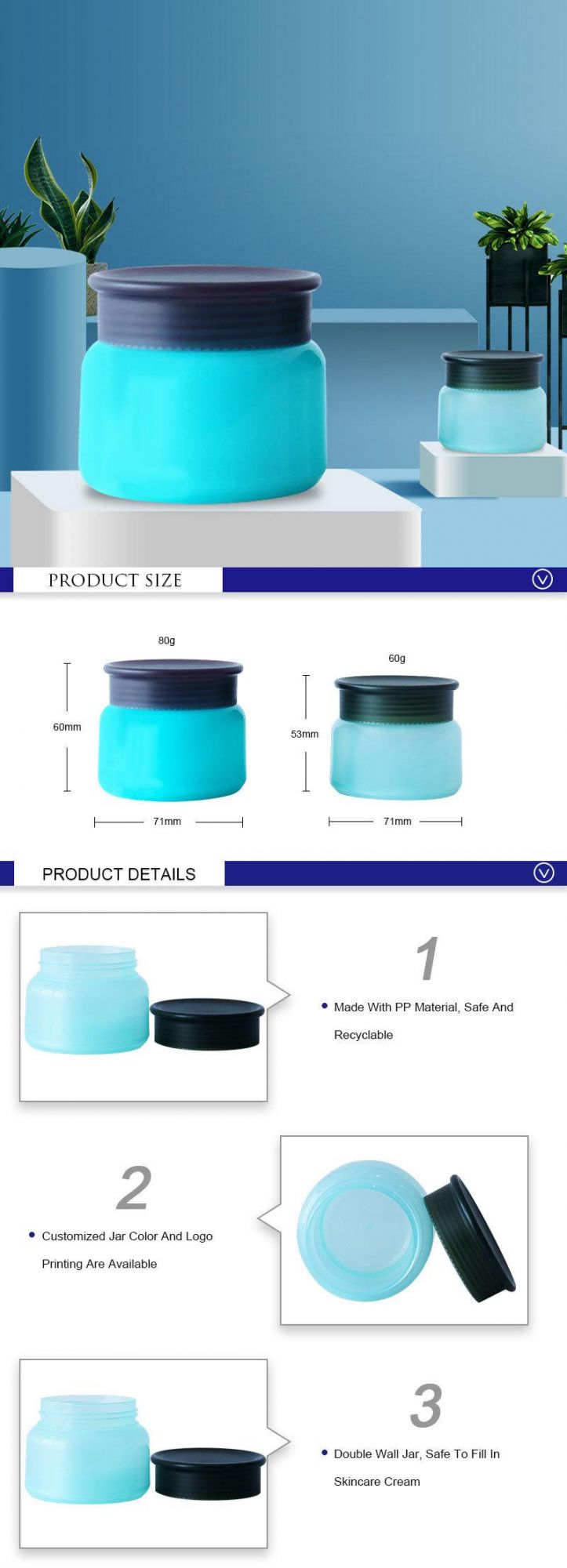 Portable Empty Frosted PP 80ml 60ml Cosmetic Pot Refillable Travel Makeup Container Cream Jar