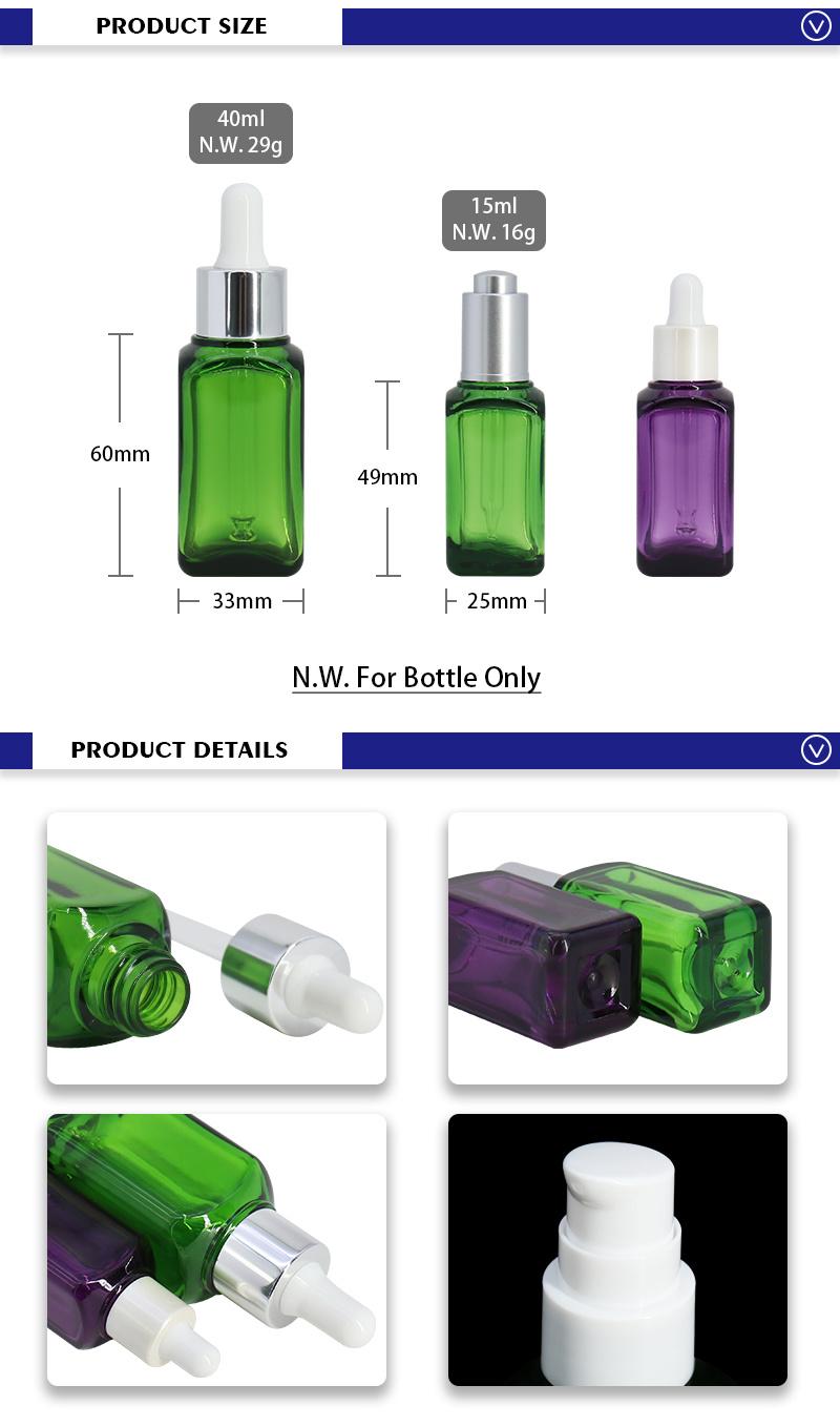 Best-Selling Green Purple 15ml 40ml Dropper Bottle