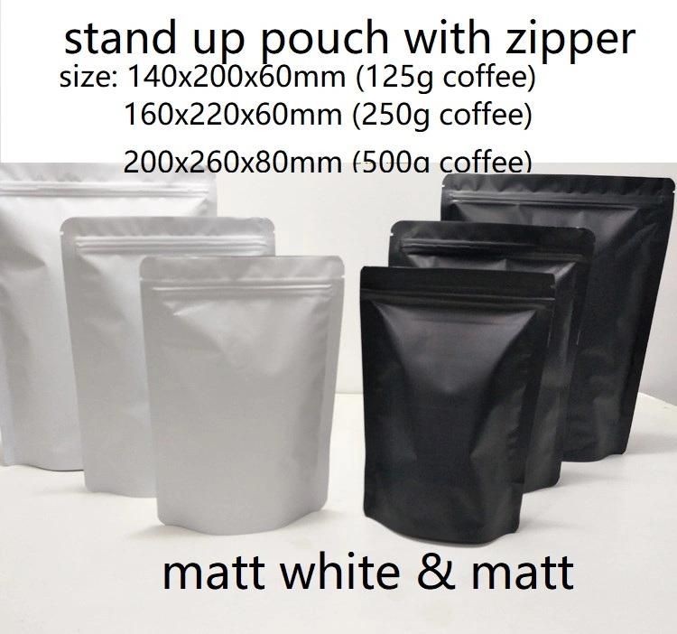 250g Matte White and Matte Black Stand up Zipper Bag