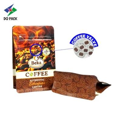 Dq Pack Custom Logo Mylar Bag Custom Printed Coffee Bag Antistatic Coffee Bag Qual-Seal Flat Bottom Bag with Valve for Coffee Packaging