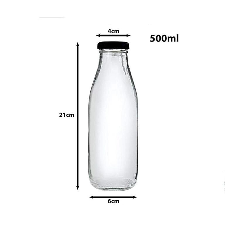 500ml 16oz Round Transparent Milk Packaging Glass Bottle with Metal Caps