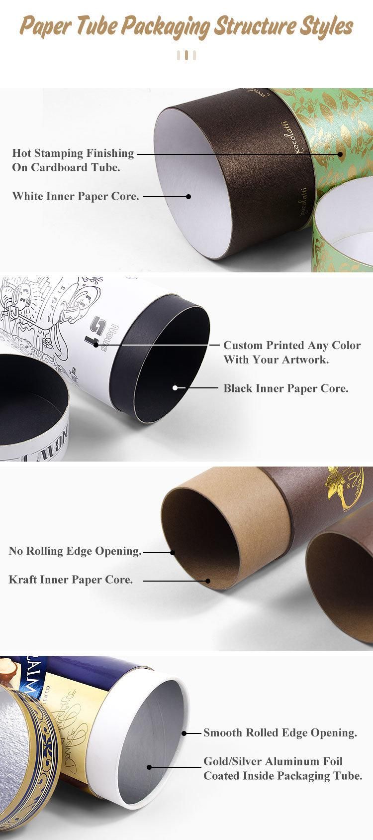 High End Custom Hot Stamping Cylinder Cardboard Tea Box Packaging Paper Tube