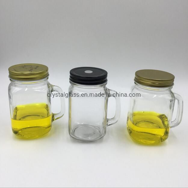 16oz Clear Customs Glass Mason Jar with Handle and Lid