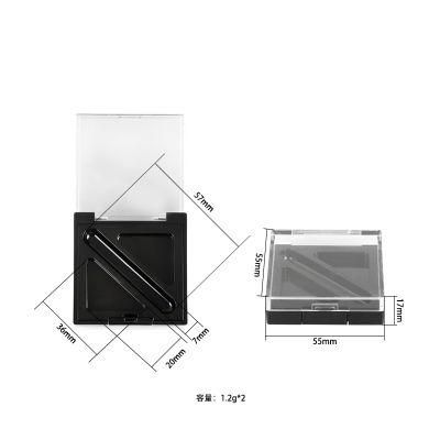 2 Hole Square Clear Plastic Empty Eye Shadow Case