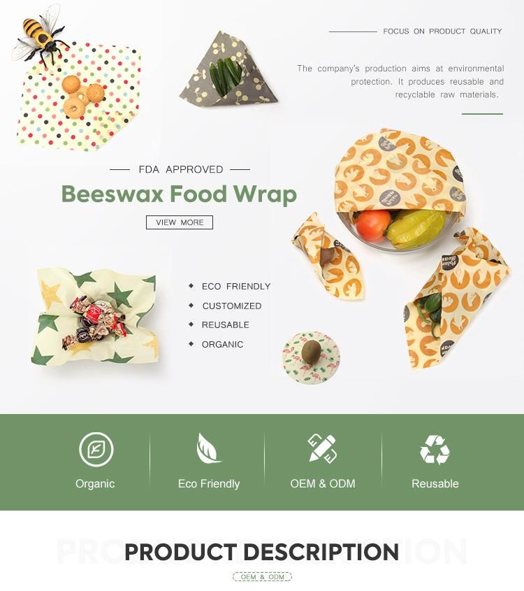 3PCS Factory Sales Greaseproof Reusable Organic Beeswax Food Wraps