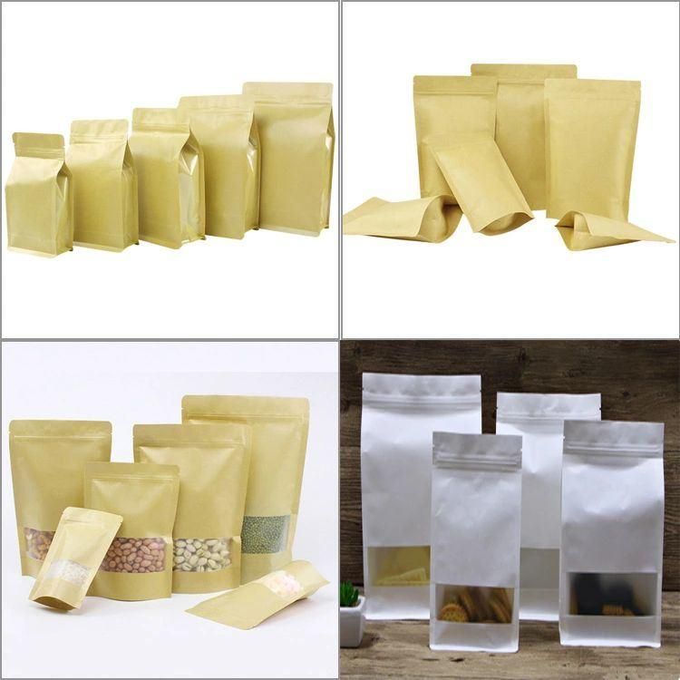 Flat Bottom Eight Side Seal Brown Kraft Paper Bag with Window