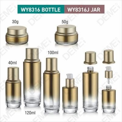 Demei 40/100/120ml 30/50g Cosmetic Skin Care Packaging Gradient Gold Toner Lotion Glass Bottle and Cream Jar Series