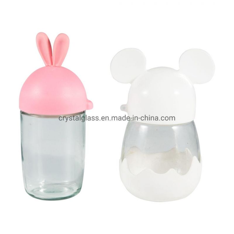 300-400ml Creative Children Glass Water Bottle Advertising Gift Bottle Portable Lovely Glass Bottle Customized Logo