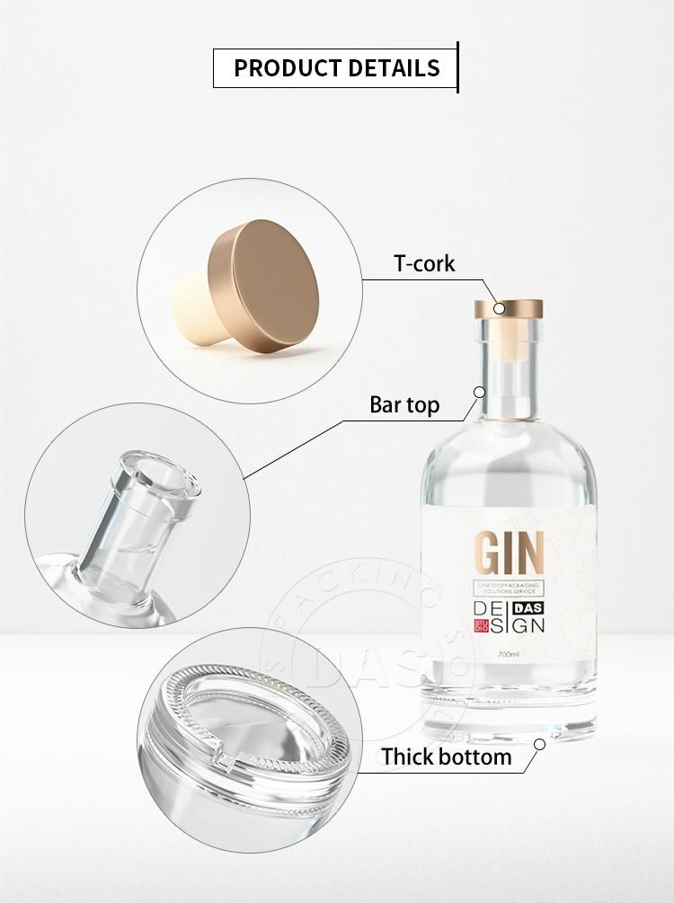 Manufacturers Custom 500ml 700ml 750ml 1000ml Empty Rum Gin Whisky Spirit Vodka Glass Liquor Bottle