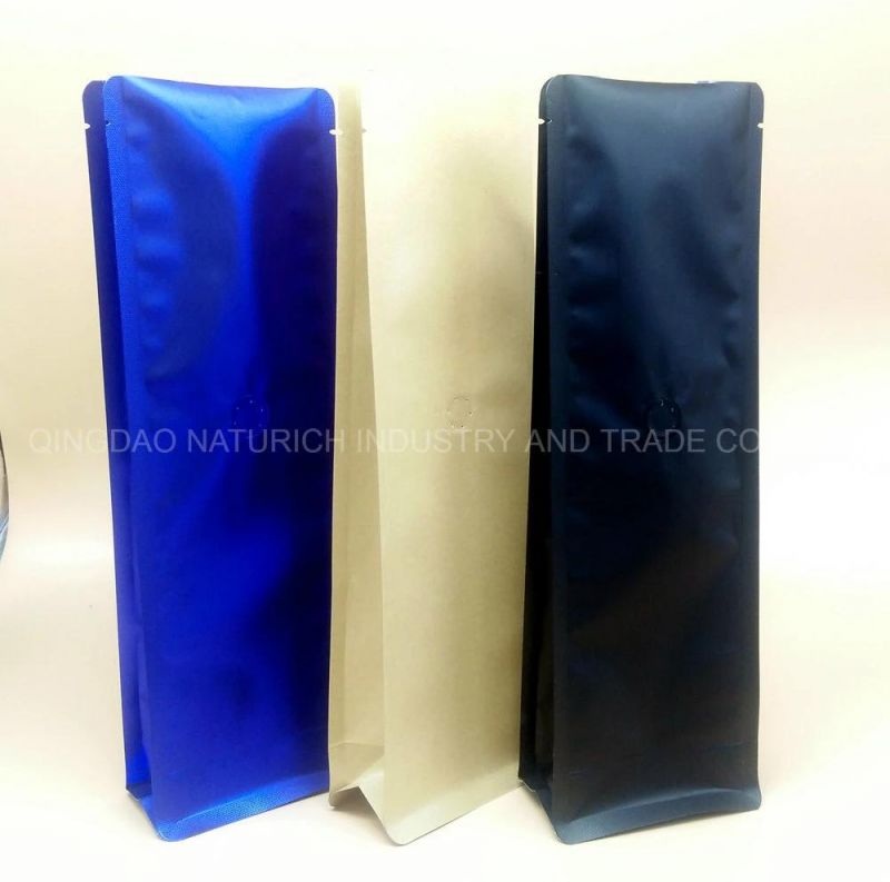 Stand up Square Bottom Eight Side Sealed Pet Dog Food Packaging Bag Pouch for Side Gusset Shape with Valve 400g Coffee Bag