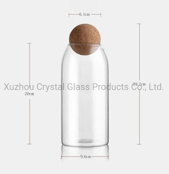 Wholesale 500ml 800ml 1200ml High Borosilicate Glass Food Storage Container Glass Jar with Cork Ball Lid