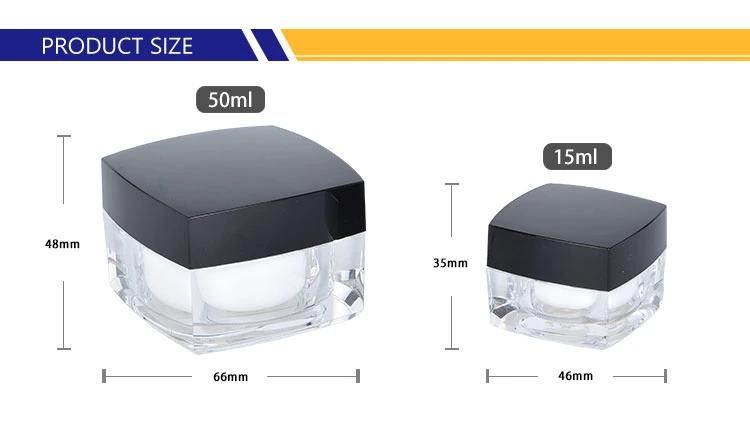 15g 50g Square Acrylic Face Cream Jar Container Empty Cosmetic Containers