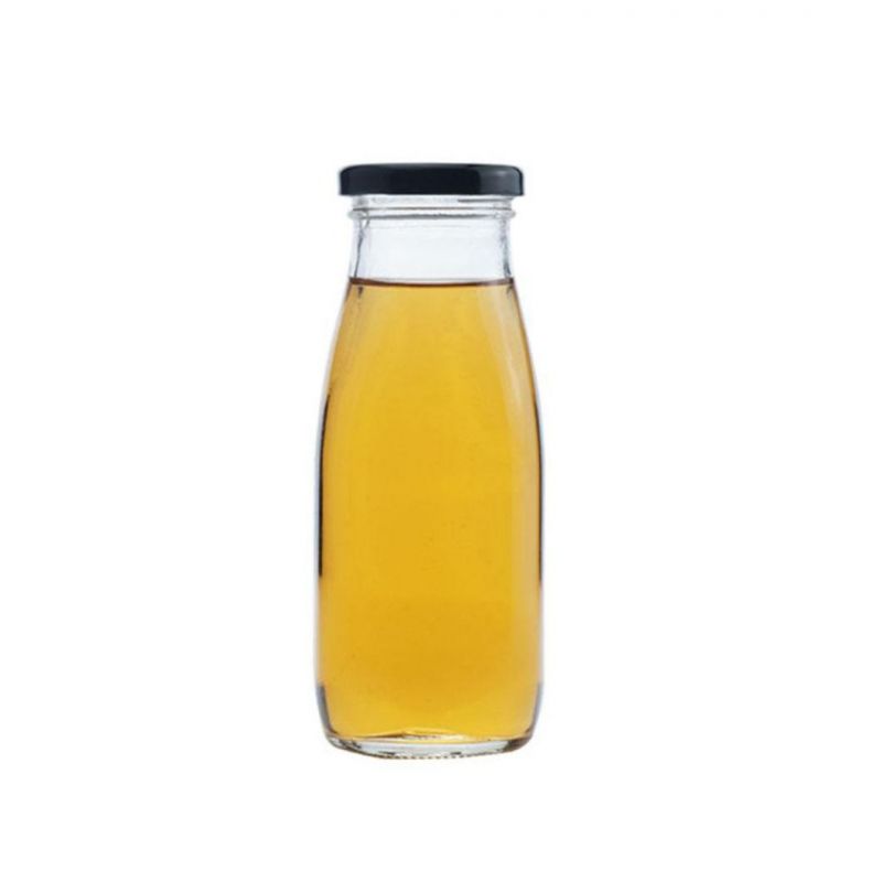 300ml Glass Milk Bottle Square-Round Tinplate Lid and Straw