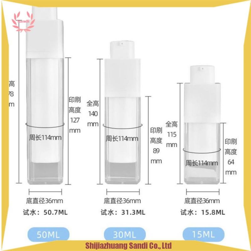 Cosmetic Packaging Customized Color 15ml 30ml 50ml Free Sample Airless Pump Bottle with Twist Lock