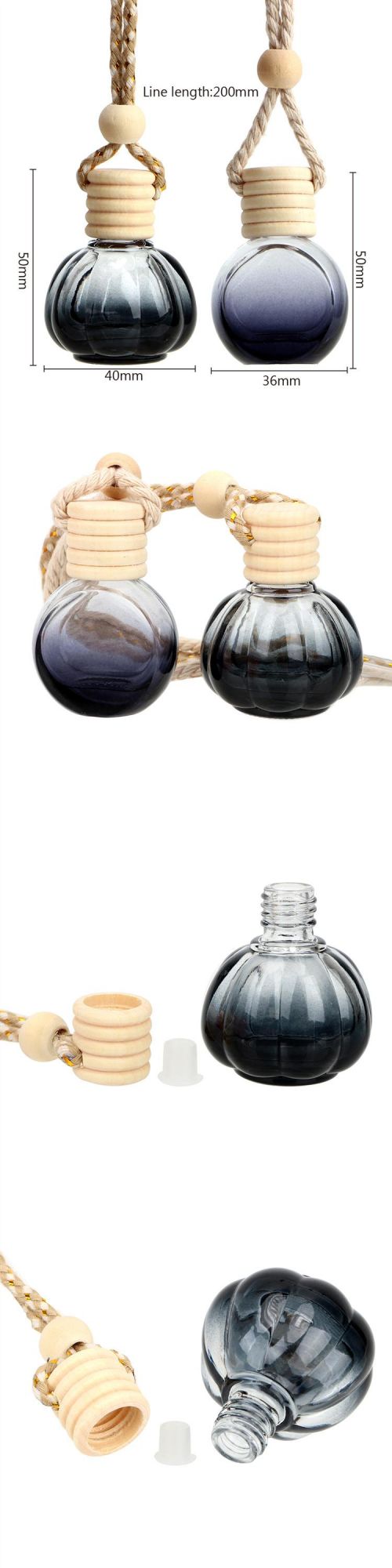 Car Pendant Hanging Perfume Glass Bottle Essential Oil Diffuser Bottle with Wooden Cap