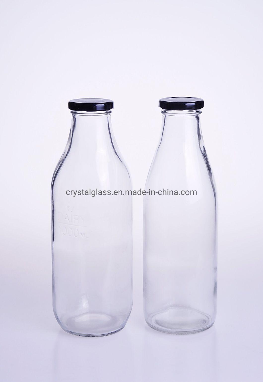 250ml 300ml 500ml 1000ml Clear Empty Glass Fresh Milk Juice Beverage Bottle with Metal Lids