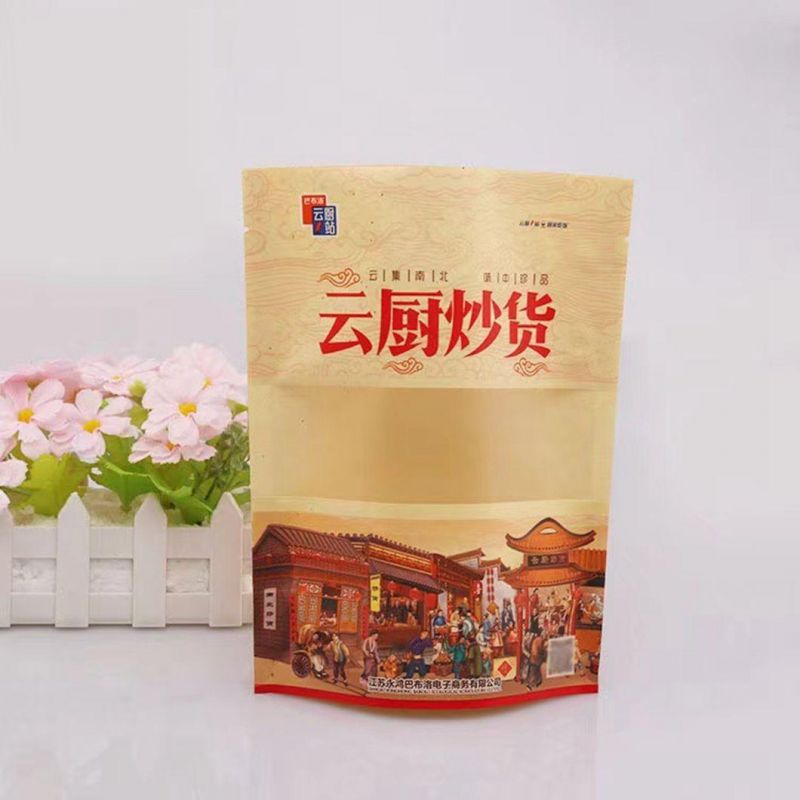 Food Packaging Kraft Paper Bag with See-Through Clear Window and Zipper