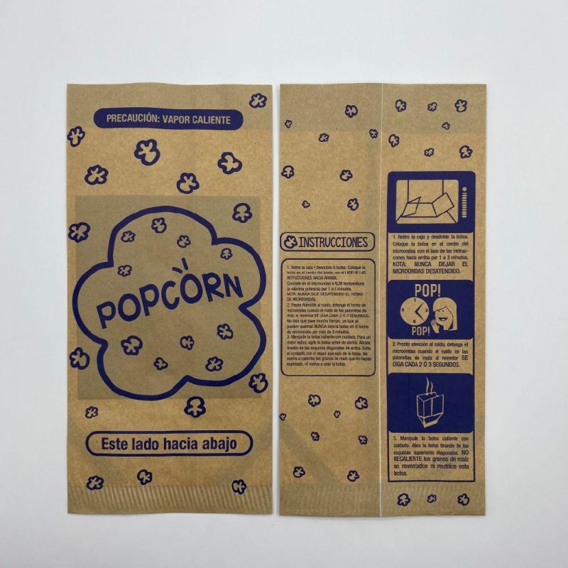 Food Grade Microwave Popcorn Kraft Paper Bag Custom with Logo