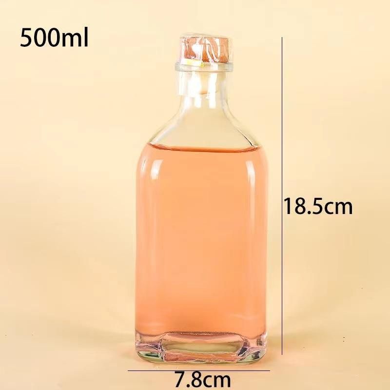 250ml 375ml 500ml Hot Sale Clear Square Glass Bottle with Rubber Stopper for Juice Water Milk Beverage Drinking