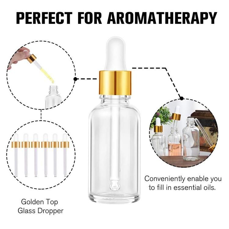 20ml 30ml 50ml 100ml Essential Oil Serum Flat Shoulder Frosted Clear Glass Dropper Bottle with Pipette