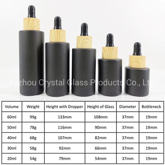 20ml 30ml 40ml 50ml 60ml Black Glass Bottle with Dropper