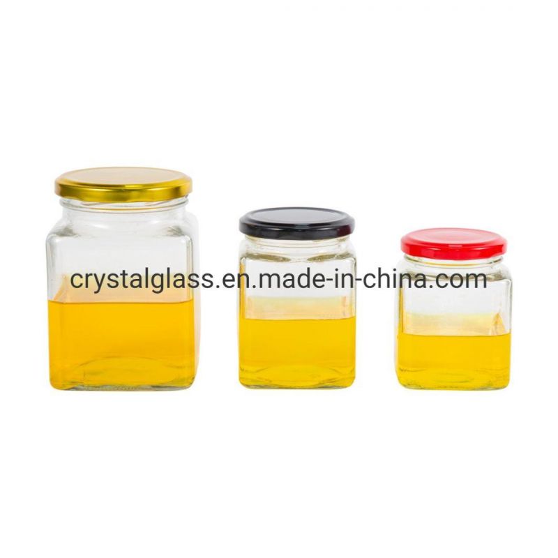 Food Grade Square Honey Glass Jars with Lug Lid 250g 500g