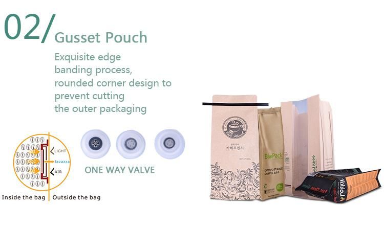 Eco-Friendly Biodegradable Kraft Paper+PLA Side Gusset Bottom Stand up Pouch for Coffee / Tea / Food Packaging