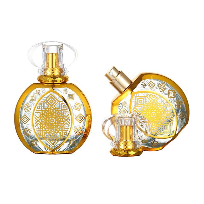 Luxury Golden Pattern Crystal Perfume Bottle 50ml Round Atomizer Perfume Bottle