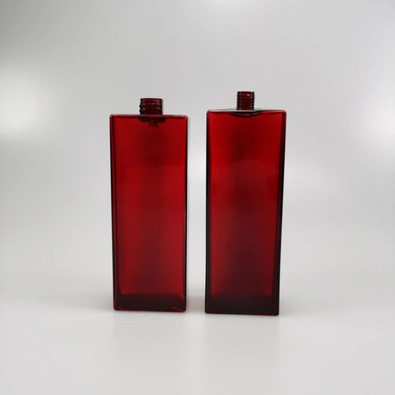 Luxury 150ml Square Red PETG Lotion Toner Bottle with Screw Cap and Lotion Pump