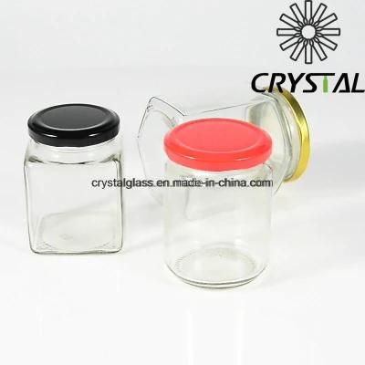 Square Glass Jam Jar with Black Lug Lid Food Honey Jar