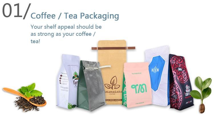 Eco-Friendly Sustainable Coffee Tea Pet Food Packaging Flat Bottom Bag 100% Compostable Biodegradable Kraft Paper Plastic Four Nutrition Powder Packing Bag