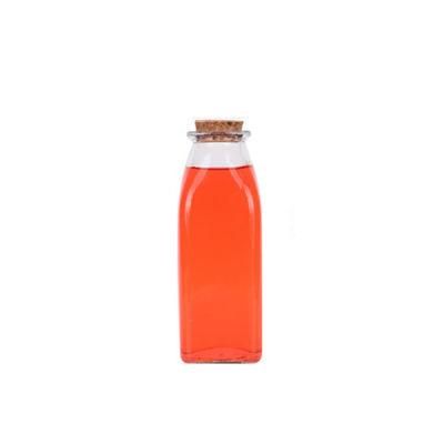 330ml Square Juice Milk Tea Beverage Water Glass Bottle with Cork