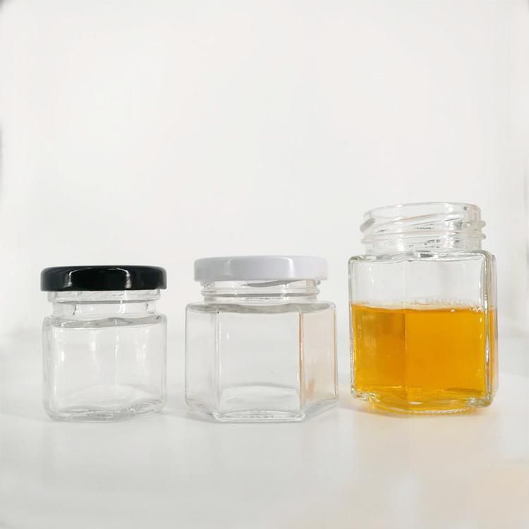 100ml Six Edge Glass Pickles Honey Jam Sauce Jar with Black Lid