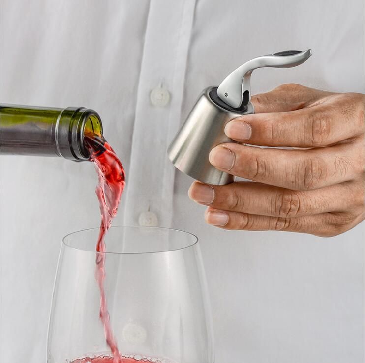 Spill-Proof Stainless Steel Wine Bottle Stopper Bottles Lock Plug Seal Leak-Proof, Liquor Dispenser Wine Pourers Flip Top Stopper Kitchen Tools Esg15724
